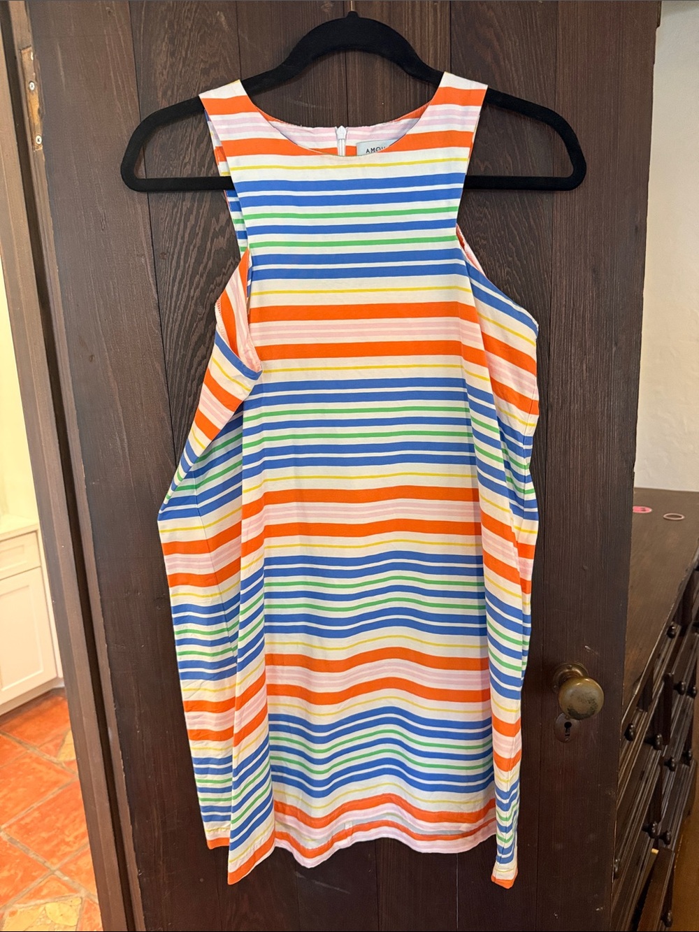 Amour Vert Striped Sleeveless Dress — Orange, Blue, Green, White